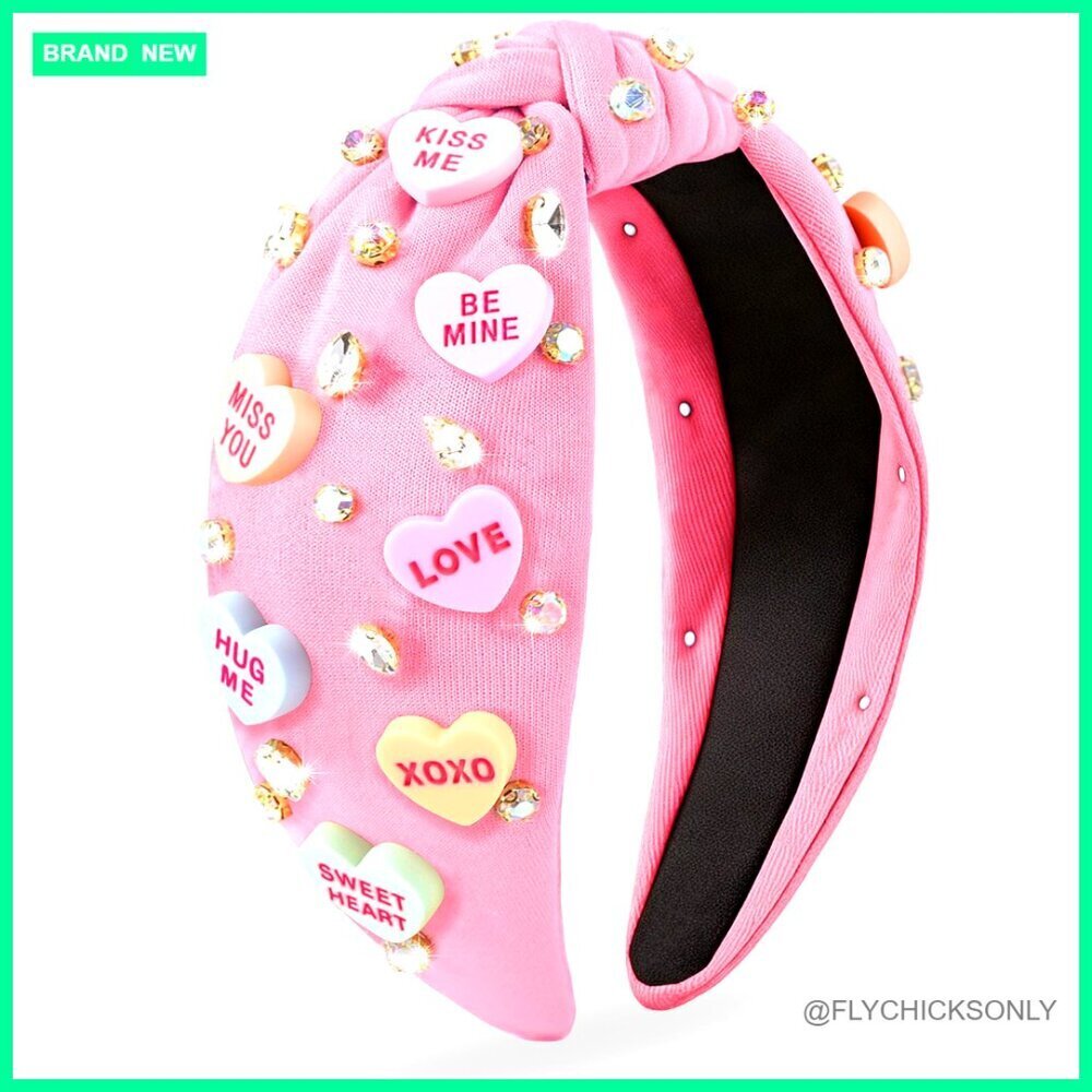 Valentine's Day Headband with Heart Charms and Rhinestones, 5.4 Inches Wide